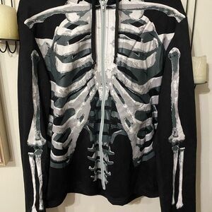 Skeleton Print Black Zip-Up Hoodie